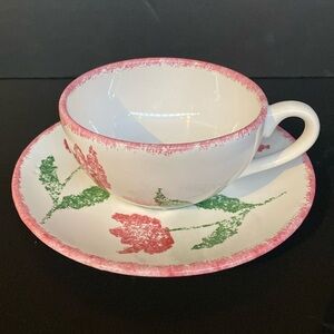 Saville Pottery Hinchcliffe & Barber VTG 1989 Hand Sponged Tulip Tea Cup Saucer